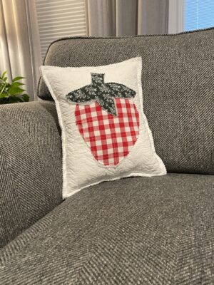 Quilted Strawberry Appliqué Pillow SM – 06